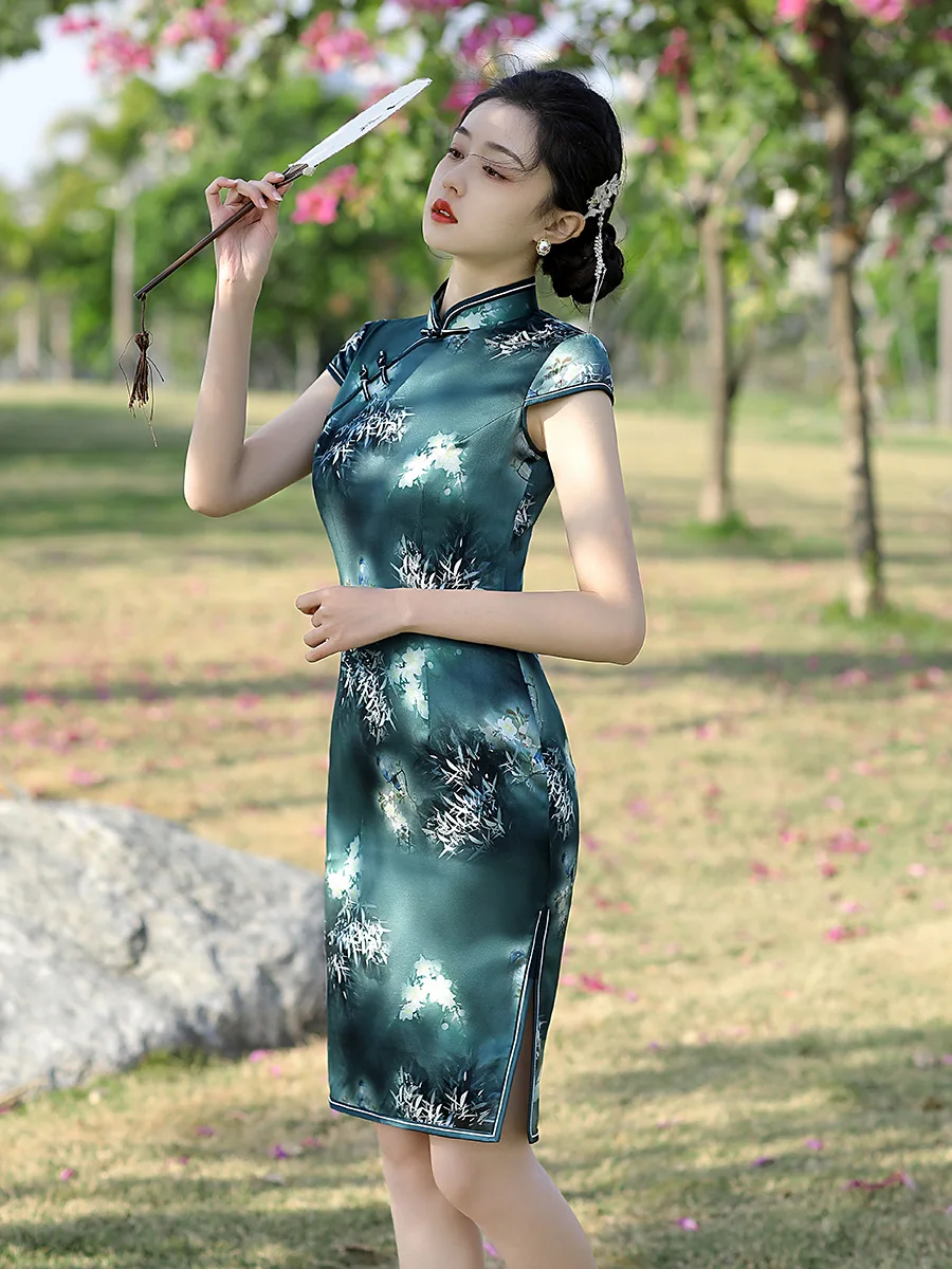 

High Quality Real Silk Qipao Cheongsam Top Skirt Slimming Temperament Banquet Tang Suit Artistic Improved Version Fashionable