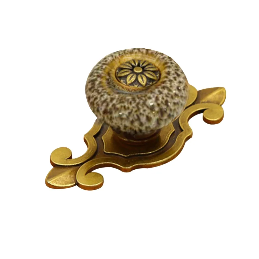 クリエイティブなシングルホールセラミックノブ、セラミックエスニックスタイルのドアノブ、アンティークブロンズの引き出しノブ、ワードローブ用