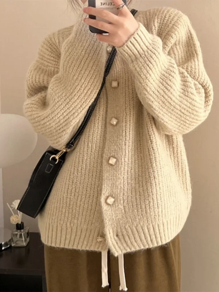 

Темпераментный кардиган, пальто, женская одежда, модный однотонный Y2k на пуговицах, модный вязаный повседневный свободный свитер Sueter Mujer