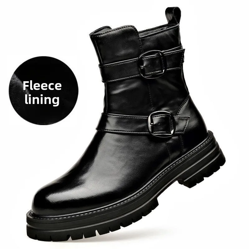 

2025 New First Layer Cowhide Men's British Style High-top Knight Winter Velvet Warm Retro Chelsea Trendy Boots