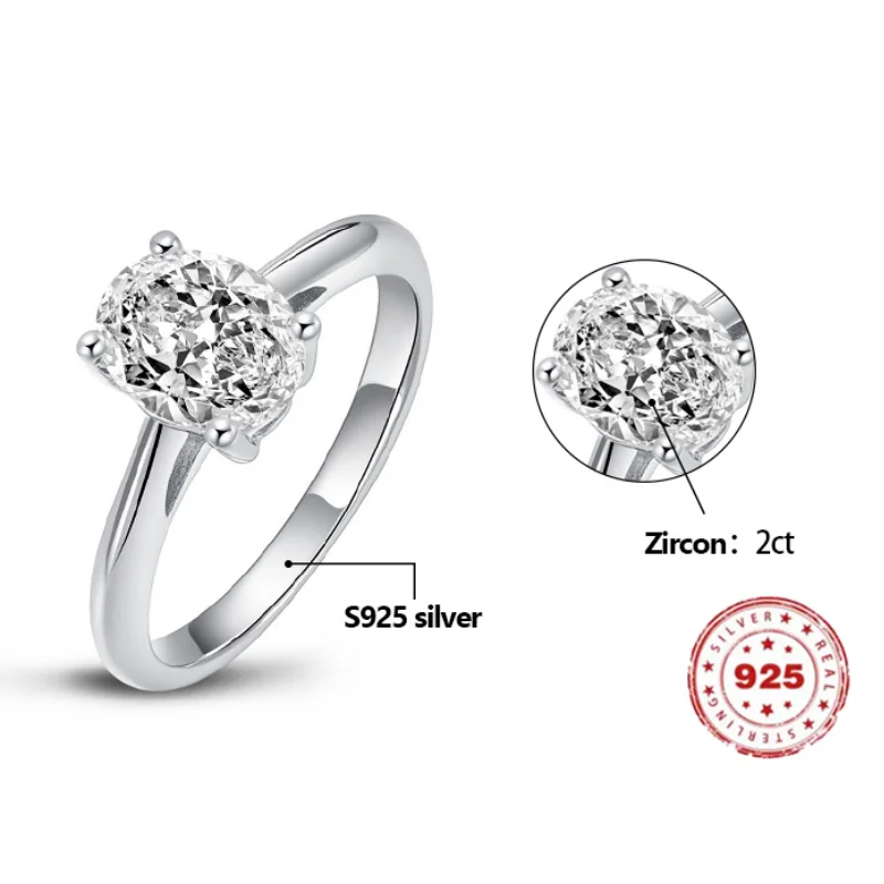 Two Carat SONA Zircon Rings For Women Pure Silver S925  D Color Oval Diamond A Wedding Gift Jewelry Accessories For Women