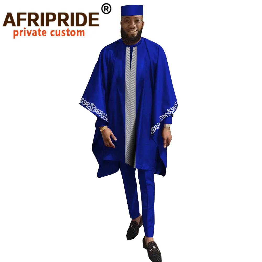 African Mens Clothing Agbada Outfit Kaftan Wear White 4 Pieces for Man Long Sleeves Shirt Ankara Pant and Hat AFRIPRIDE A2016020