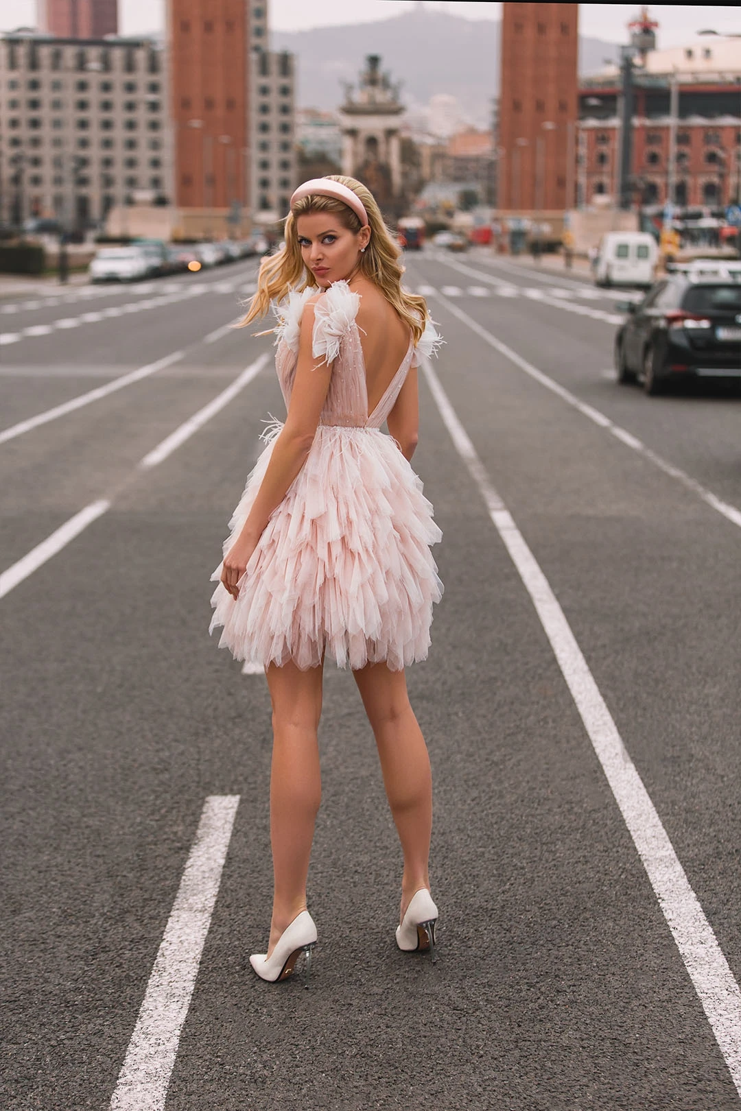 Rosa kurzes Ballkleid Tüll plissiert Ballkleid rücken freie Party Geburtstag Cocktail Party Kleid Anpassung