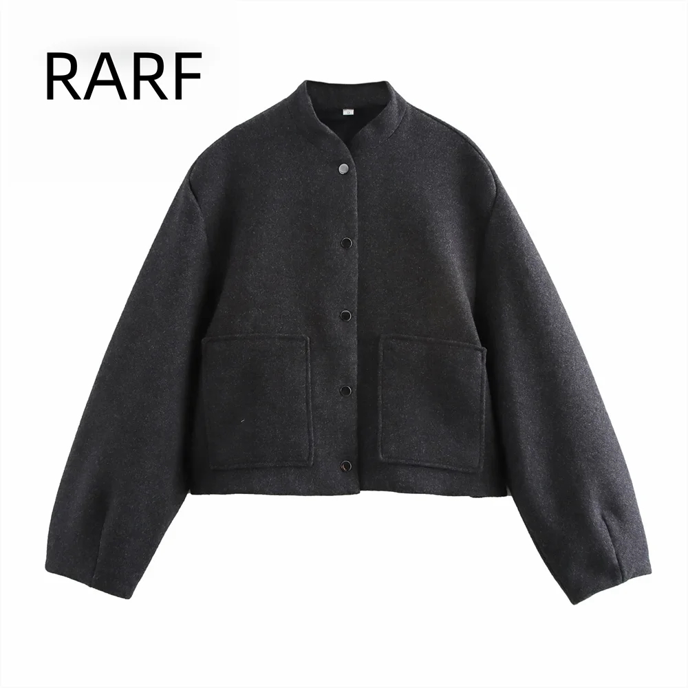 

2024 Autumn and Winter New Women's Fashion Loose Patch Bag Decoration Casual Short Pilot Jacket Coat