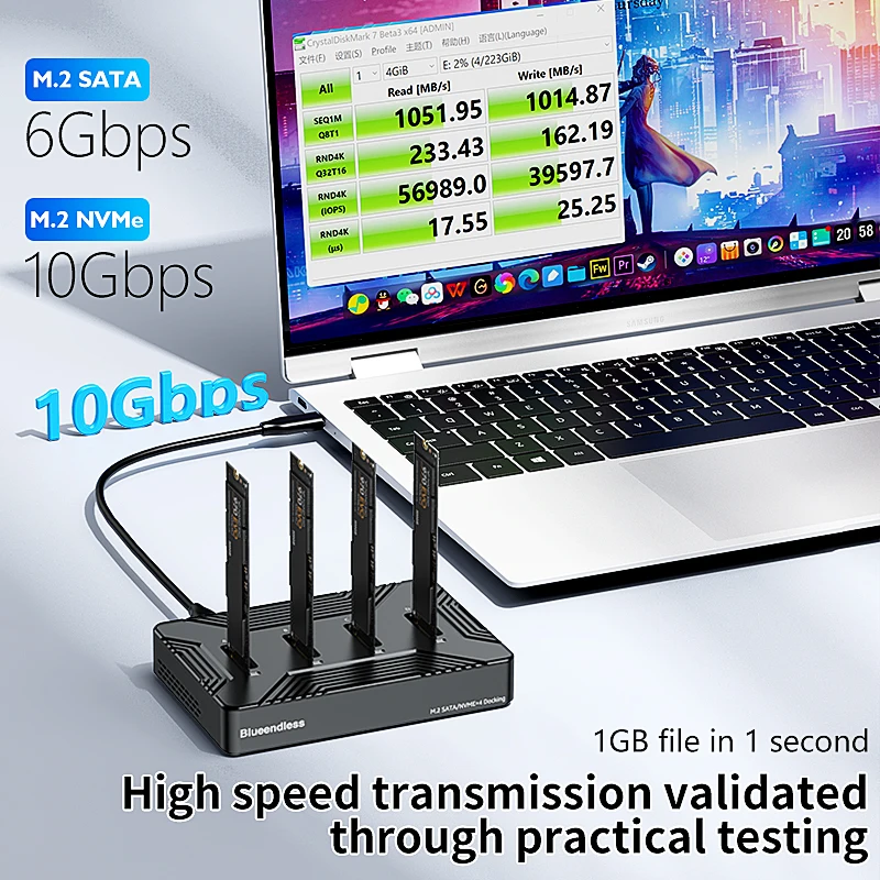 Four bit m.2 dual protocol hard disk base nvme/sata solid state drive box typec3.2 mobile hard disk box