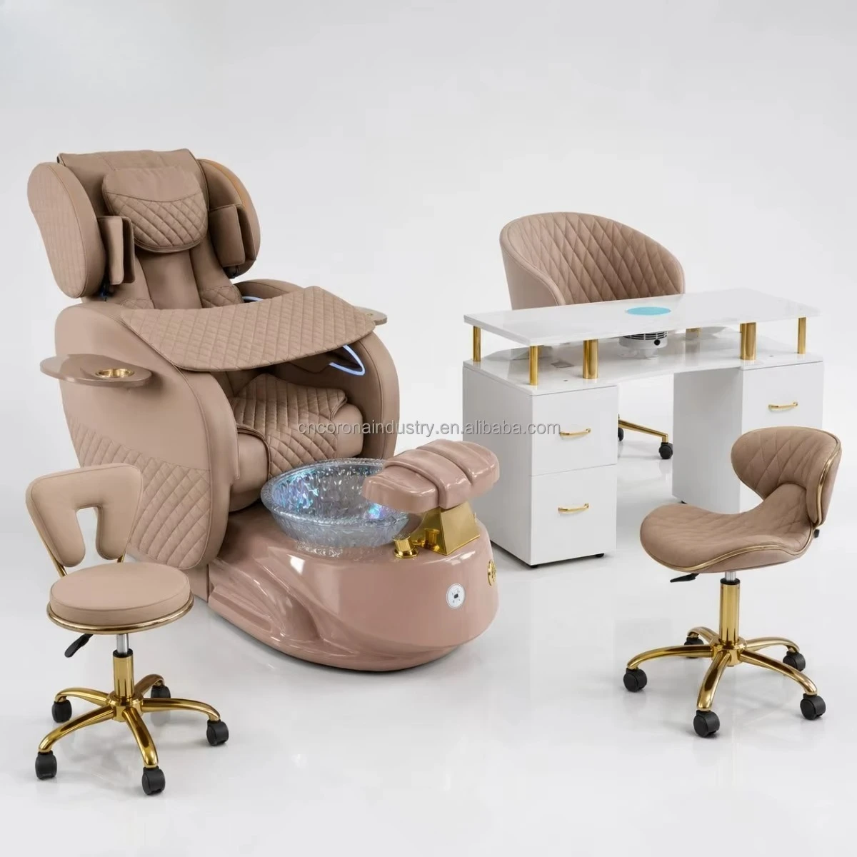 Professional Spa Foot Massage Chair Luxury Pedicure Chair With Crystal Glass Foot Basin For Nail Salon Furniture