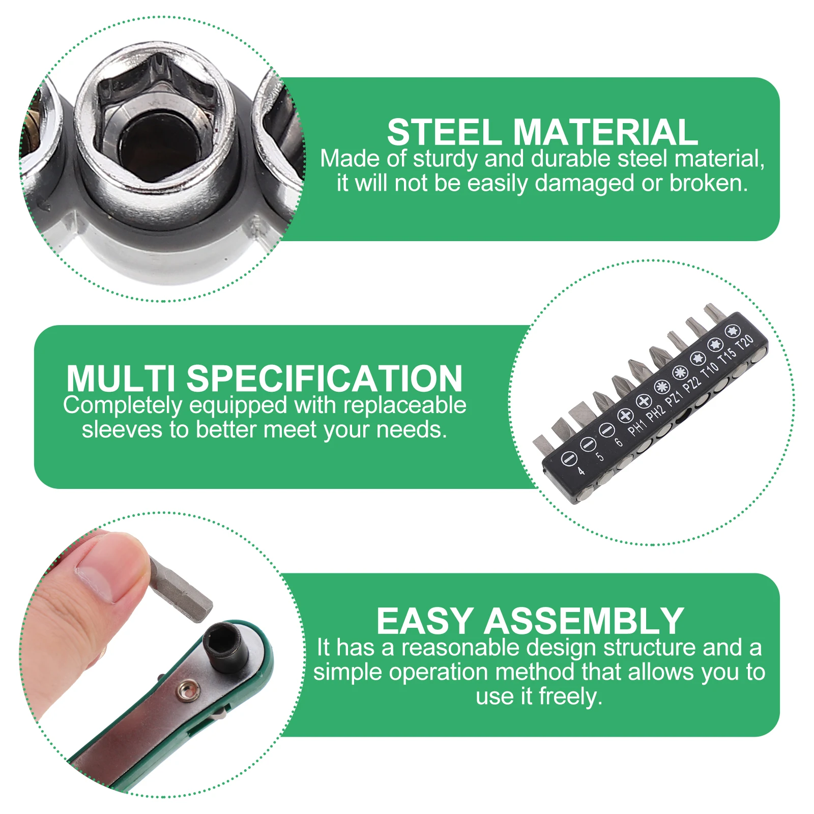 Set di chiavi a cricchetto Strumenti di riparazione in acciaio durevoli Kit di manutenzione per auto Dadi a bussola per chiavi regolabili Strumenti H Ampia applicazione