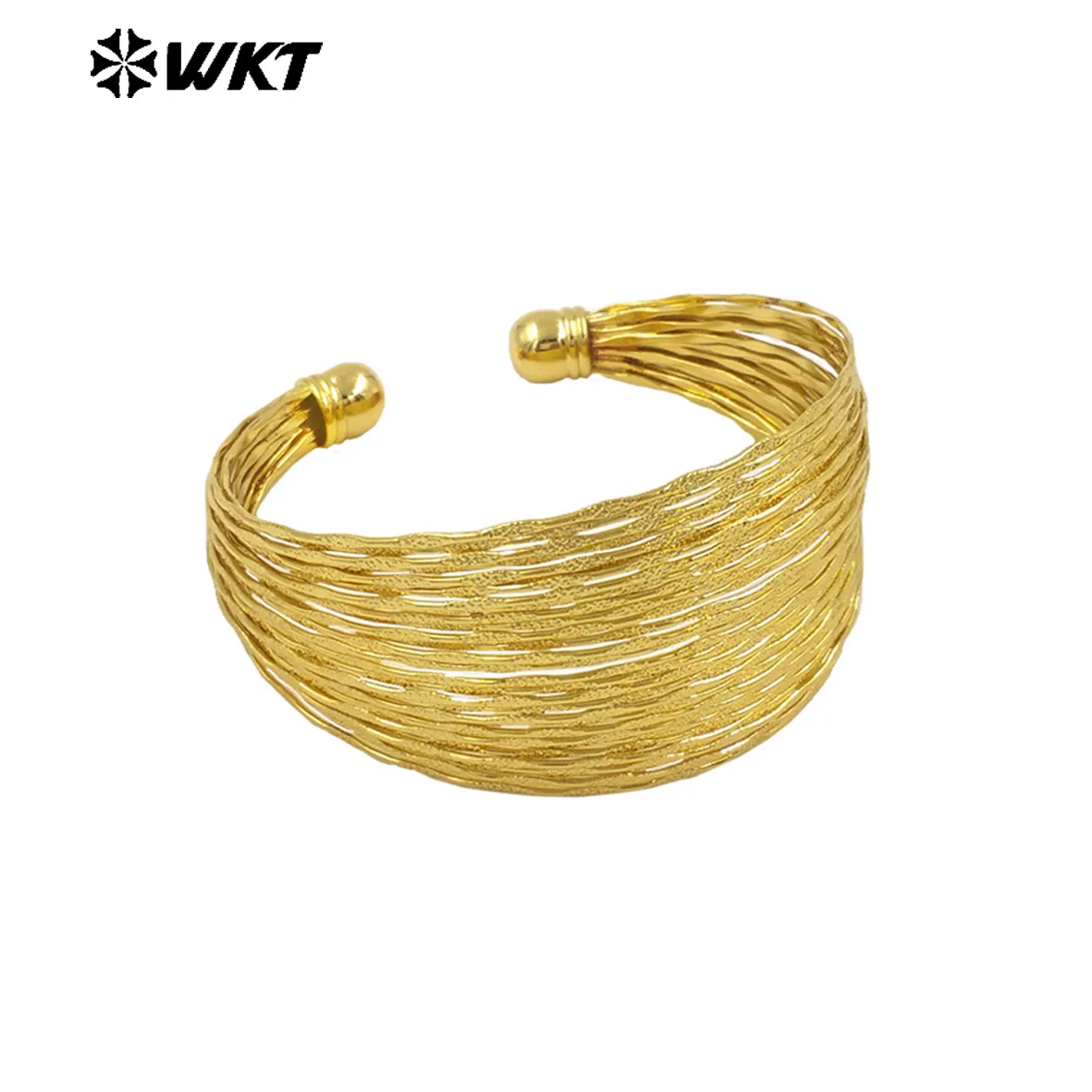 WT-B677 Wholesale Popular Simple 18K Gold Plated Natural Brass Fine Lines Wide Adjustable Bracelet For Urban Women Daily Match