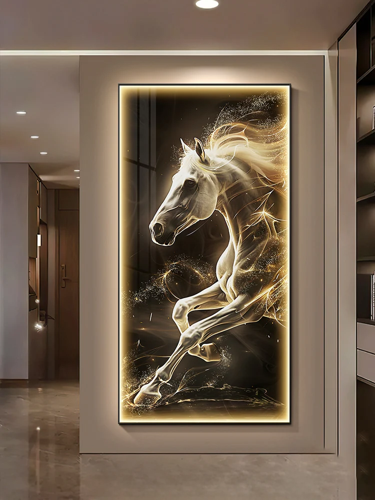 Porch Entrance Foyer Wall Decoration Crystal Porcelain Remote Dimming LED Mural Lights Hotel Lobby Living Room Hanging Paintings