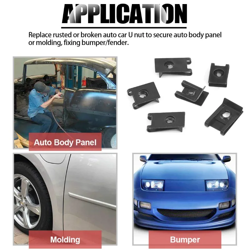 

225Pcs U Nut Assortment Black Rust Resistant Kit Auto Car Metal Clips Repair Replacement