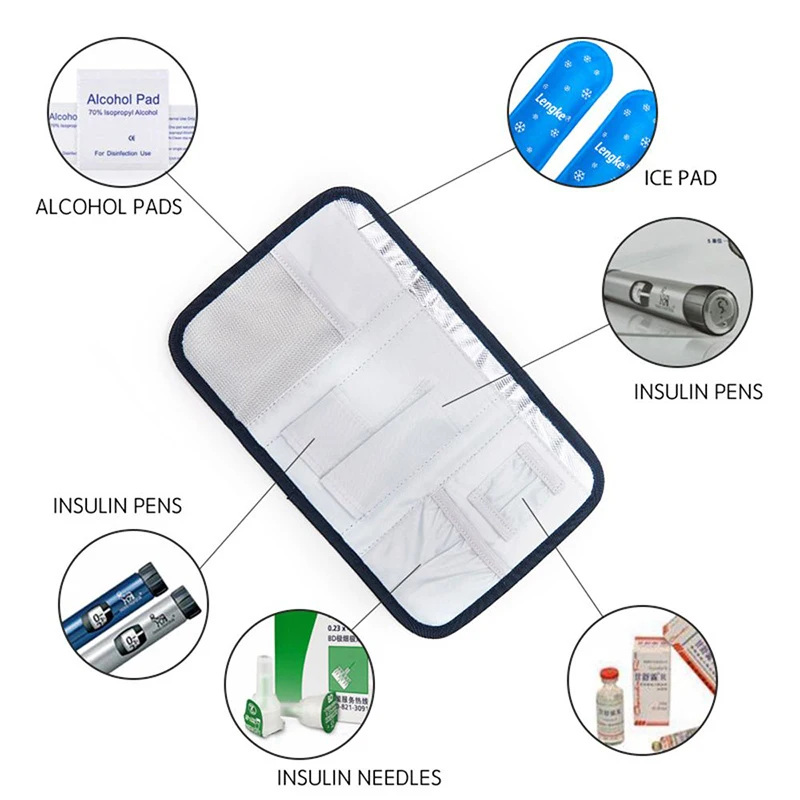 Saco de refrigeração de insulina Oxford impermeável Bolso diabético portátil Protetor de pílula de viagem Legal médico isolado térmico sem gel