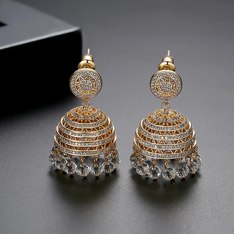 Gypsy Jewelry Retro Ethnic Indian Jhumka Crystal Small Bells Beads Drop Tassel Earrings Women Bohemian Statement Jhumki Tribal