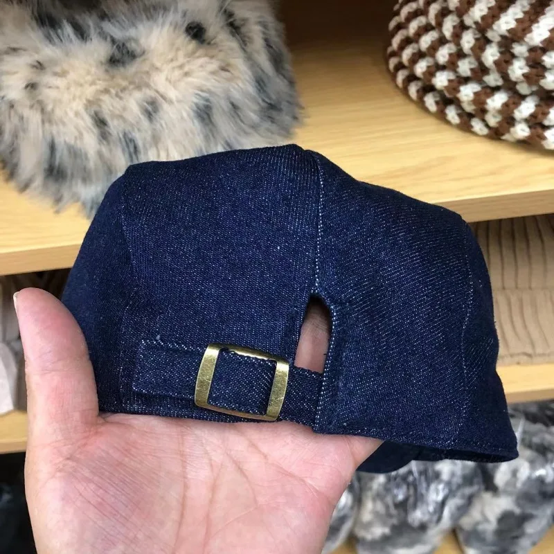 Vintage Denim Flat-top Baseball Caps for Women and Men Spring and Autumn Japanese-style Retro Versatile Short-brim Duckbill Hat