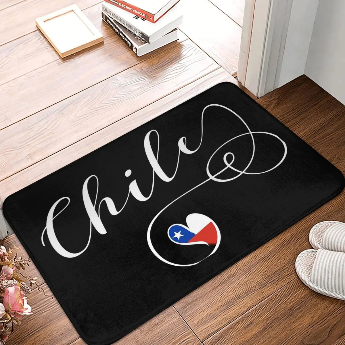 Chile Flag In Heart Chilean Anti-slip Doormat Floor Mat Washable Carpet Rug for Kitchen Entrance Home Balcony Footpad Mats