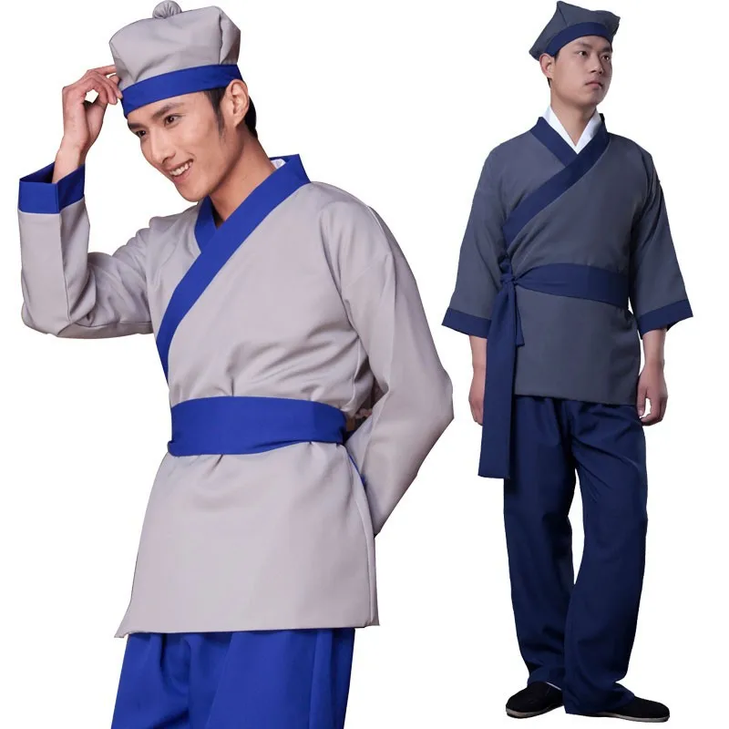 Hanfu Civilian Clothes Chinese Folk Dance 4 Color Ancient Chinese Costume Men Stage Performance Outfit Servant Suit
