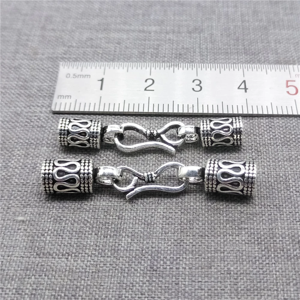 925 Sterling Silver Braided Leather Cord End Cap Connector w/ Hook Clasp for Necklace Bracelet
