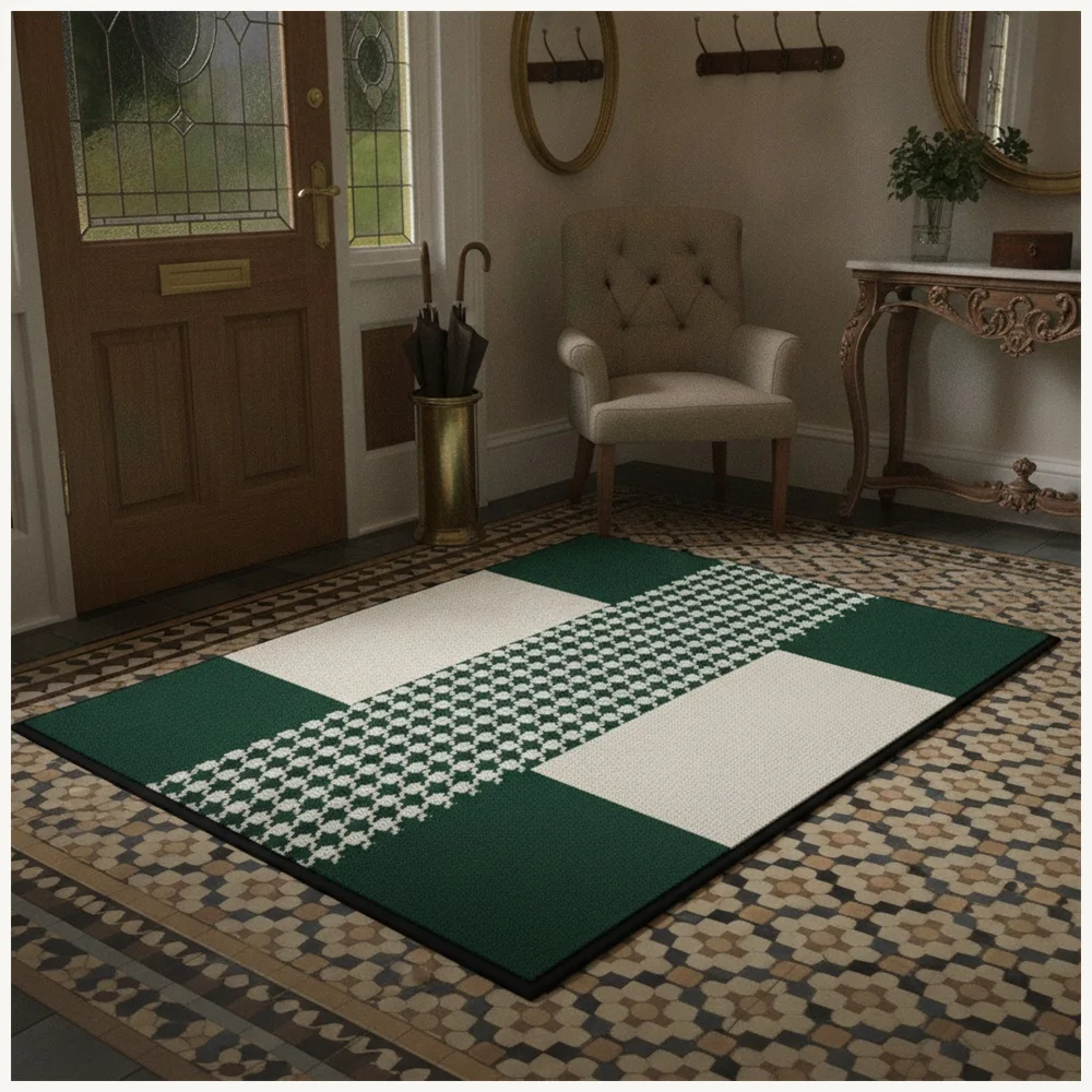 VIKAMA British Forest Cream Houndstooth Flannel Door Mat, Soft Flannel Non-Slip Mat, UK Home Decor for Front Door, Kitchen