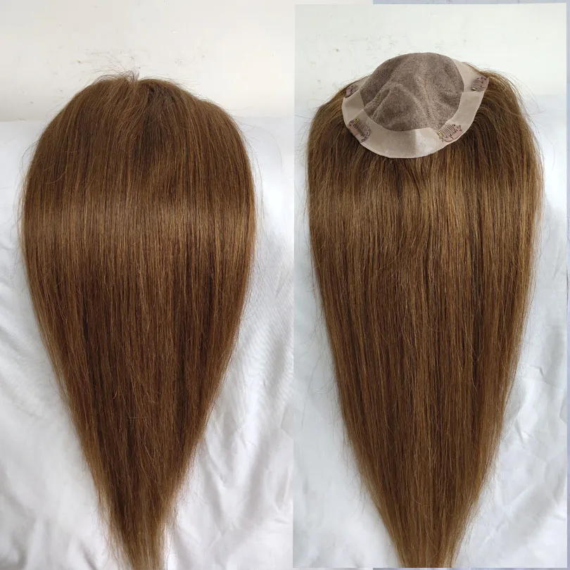 16x18cm Dark brown 100% Remy Human Hair Toppers Blonde Middle Part Human Hair Pieces for Thinning Hair Clip in Toppers