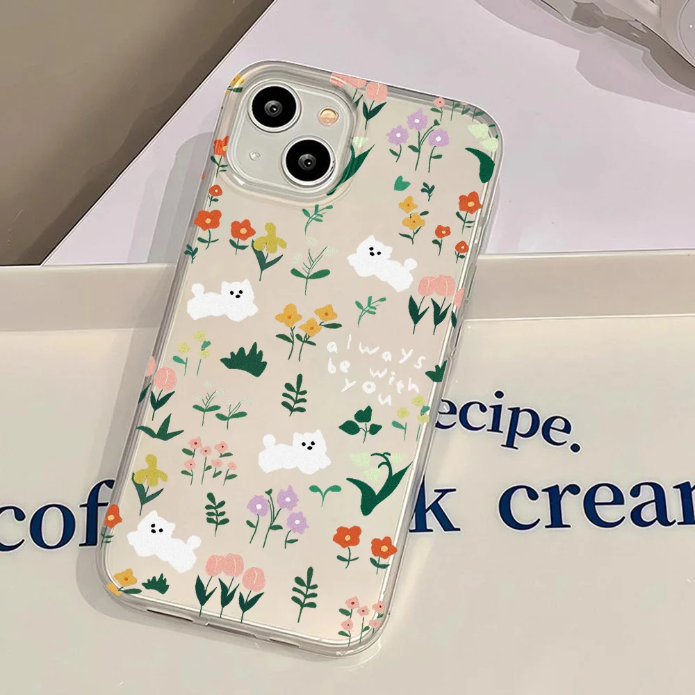 Soft TPU Matte Phone Case for iPhone 11 13 14 Plus 15 Pro Max 12 Mini 13promax 14promax 15promax Flower Transparent Fundas Cover