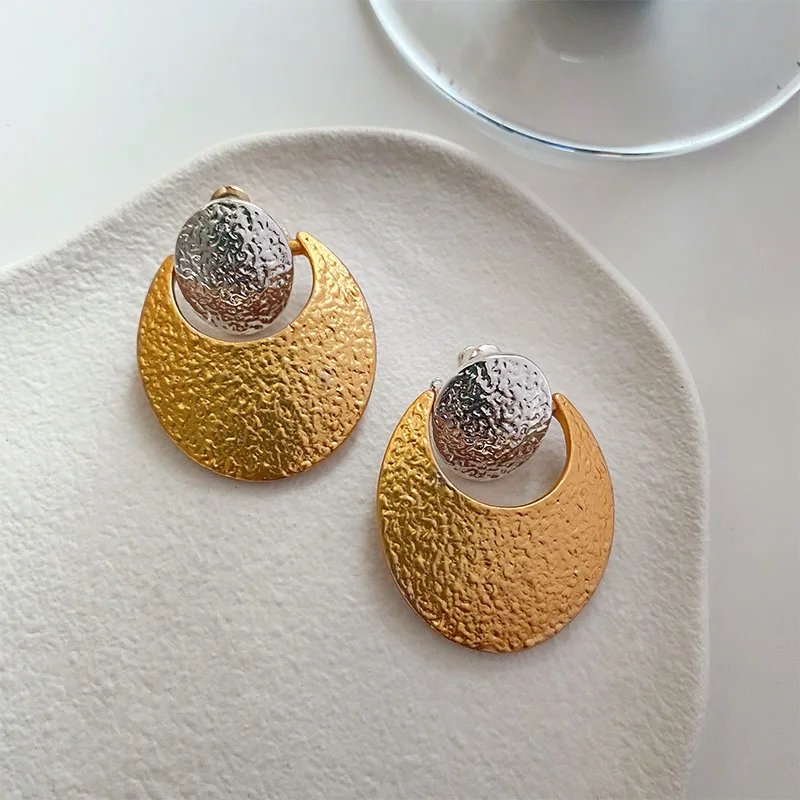 

ew Vintage Geometric Earrings 18K Gold Plated Lava Texture Crinkle Design Hypoallergenic Silver Women's Luxury Fashion Jewelry