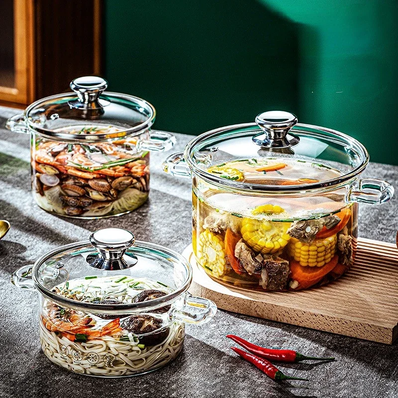 High Borosilicate  Stew Pot High Temperature Resistant  Transparent Hot Pot Induction Cooker Professional Kitchen Pot