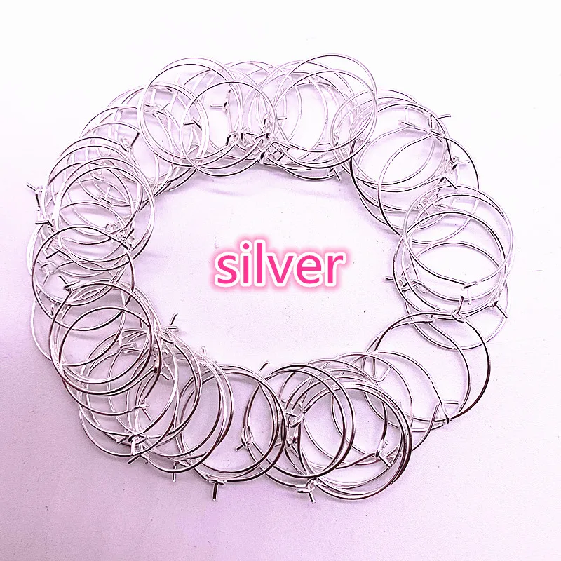 30pcs/lot 20 25 30 35mm Silver Gold Plating Hoops Earrings Big Circle Ear Wire Hoops Earrings Wires for Jewelry Making