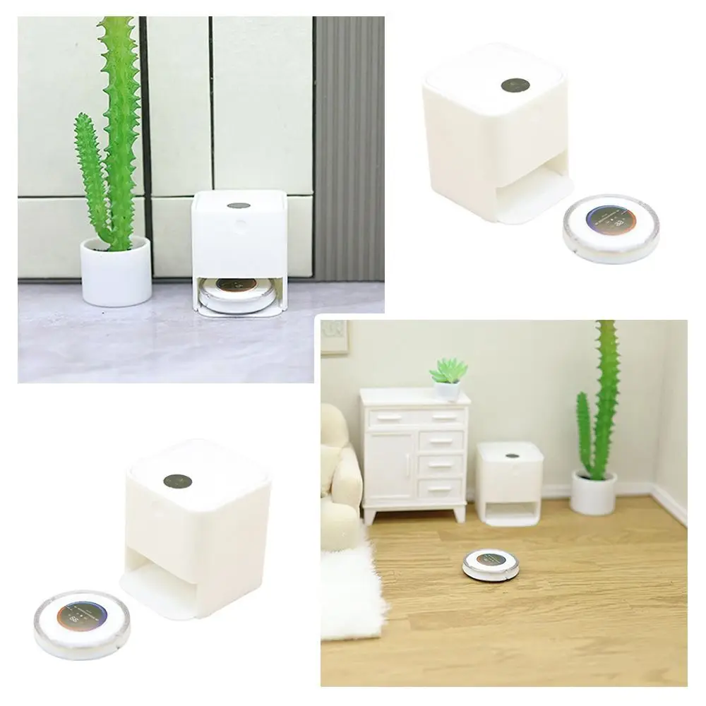 Modello di scena per aspirapolvere robot per casa delle bambole in scala 1:12 Mini aspirapolvere robot bianco che gioca a casa Decorazione micro scena fai da te Casa delle bambole