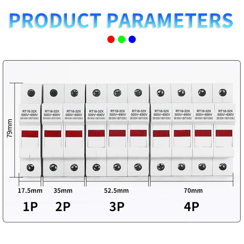 RT18-32X 1-4P 32A 63A 125A Din Rail mounting  Fuse Holders Fuse Holder Base 1Pole for 10x38mm  link size AC690V  500V