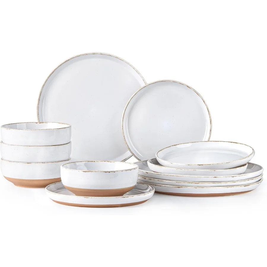 

Наборы керамической посуды для 4 12-х предметов, набор тарелок и мисок с ручной росписью и терракотовой подкладкой, устойчивый к царапинам