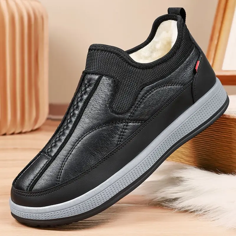 

2025 New Winter Sheep Wool Cloth boots Men's Cotton Shoes with Velvet Warm Men's Casual boots Middle aged Dad boots