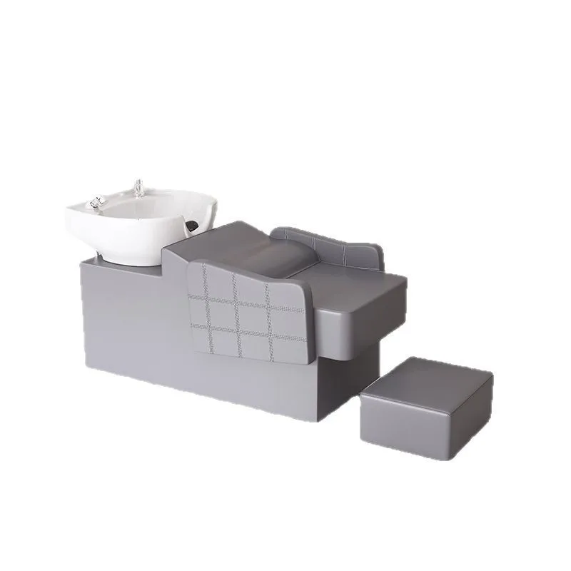 Hair salon semi-reclining hair wash bed, flush bed, hair salon ceramic basin lounge leather wash bed with
