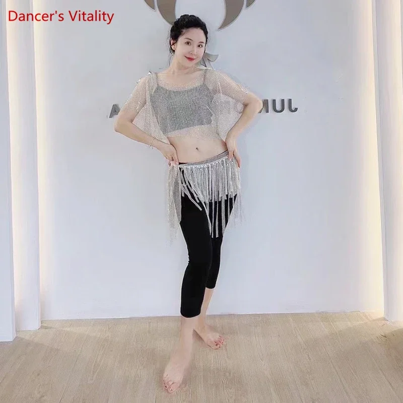 Top de traje de dança do barriga para mulheres, traje de dança com malha, pedras brilhantes, top feminino, roupas de dança oriental