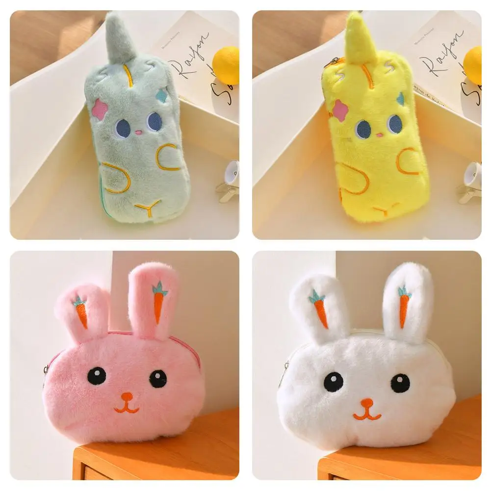 High-end Large Capacity Cute Plush Rabbit Student Stationery NEW Zip-Up Handheld Bag Pencil Toy Storage Winter Box O7M6