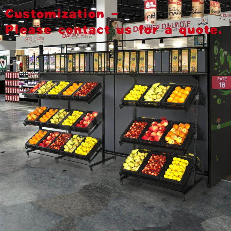 

custom.Multifunction Moveable Supermarket Shelves Double Sides Gondola Shelf Mobile Fruit and Vegetable Plastic Displays Rack