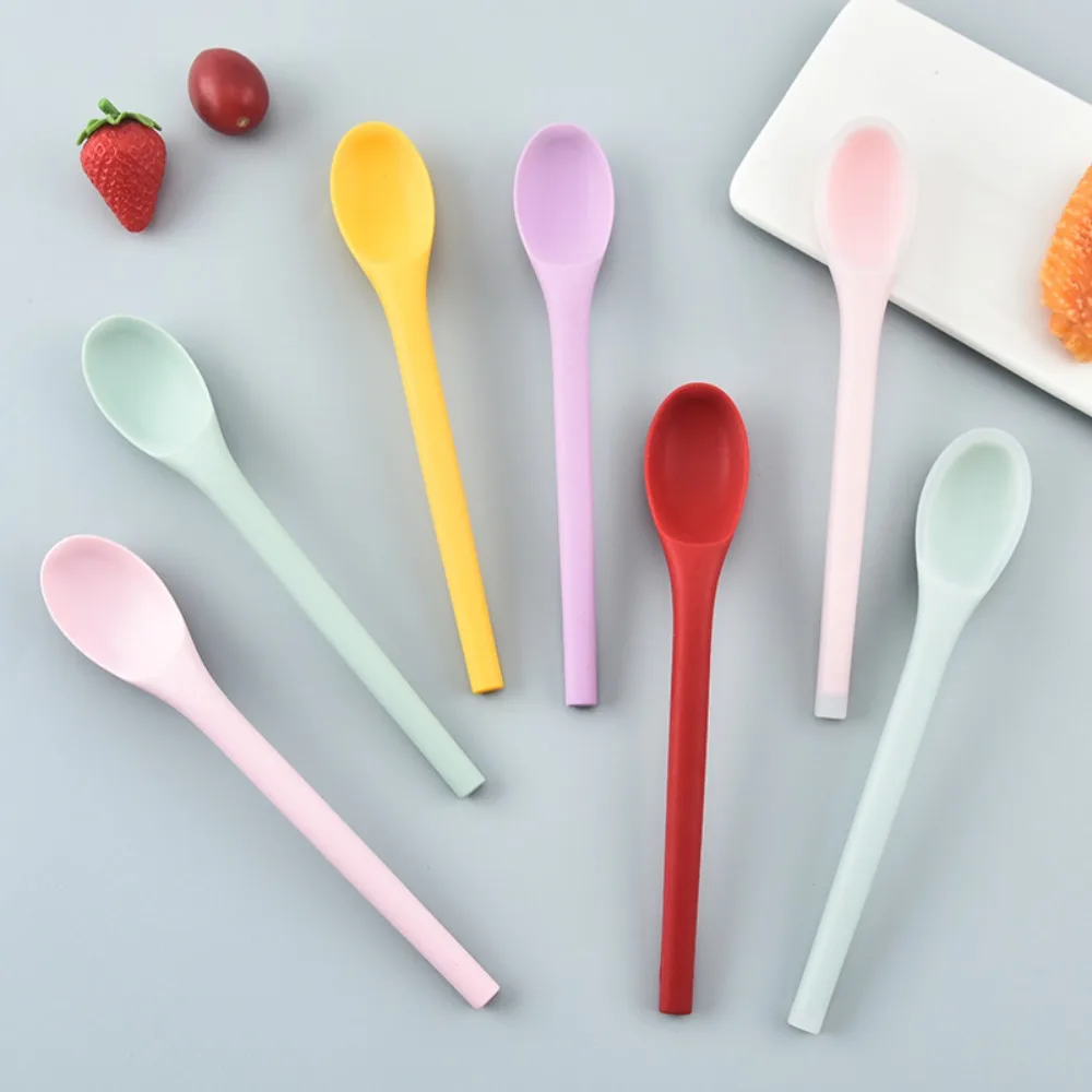 Multi Purpose Silicone Spoon Long Handle Rice Soup Spoon Mixing Dessert Ice Cream Spoon Teaspoon Coffee Spoon Kitchen Tableware