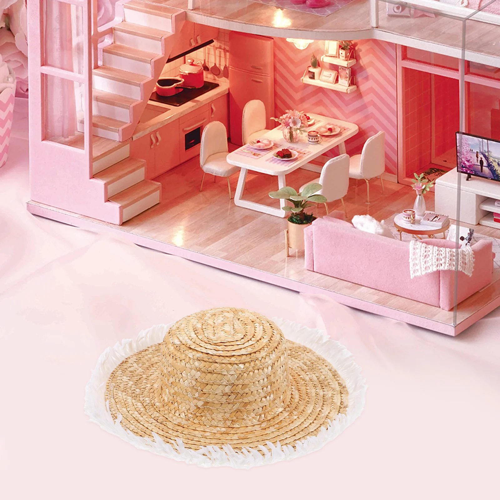 1 Stück Miniatur-Strohhüte, handgewebte Kappen für DIY-Bastelarbeiten, Dekoration, Sombrero, kleiner Hut, Accessoire, Gras-Kappe, Bauernhaus-Party