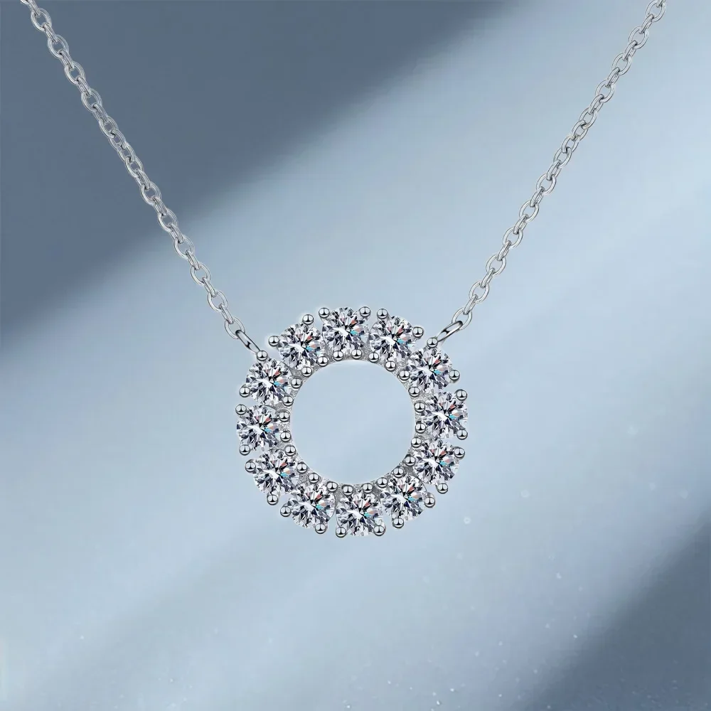 1.2 Carat Full Set Moissanite Platinum Circle Necklace for Women, Delicate Flower Garland Collarbone Chain Pendant Pt950 Jewelry