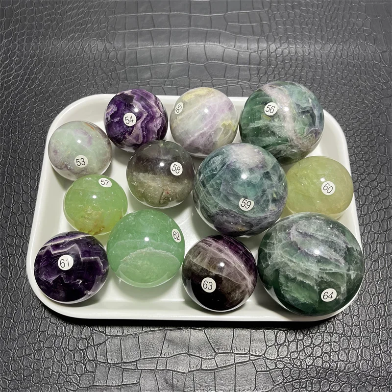 Natural Crystal sphere Rainbow Fluorite Crystal Ball  Decorative ball ornament