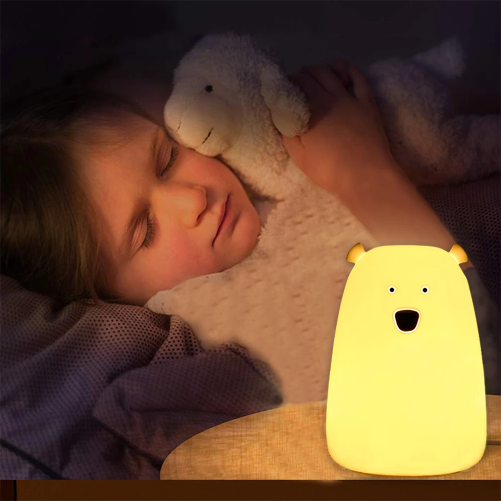 Niedlicher Bär führte Nachtlicht dekoration Baby Kinder Nachttisch lampe Silikon Touch Sensor Tap Control Lampen Kinder Geburtstags geschenk