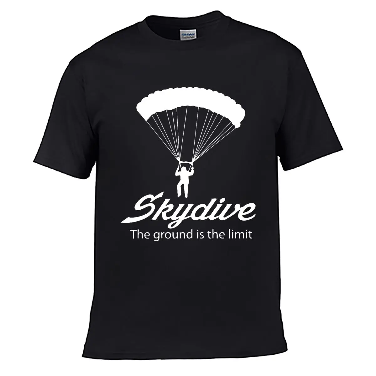 Skydiving Parachute Silhouette Design Solid Washed Vintage Tee Distressed Loose