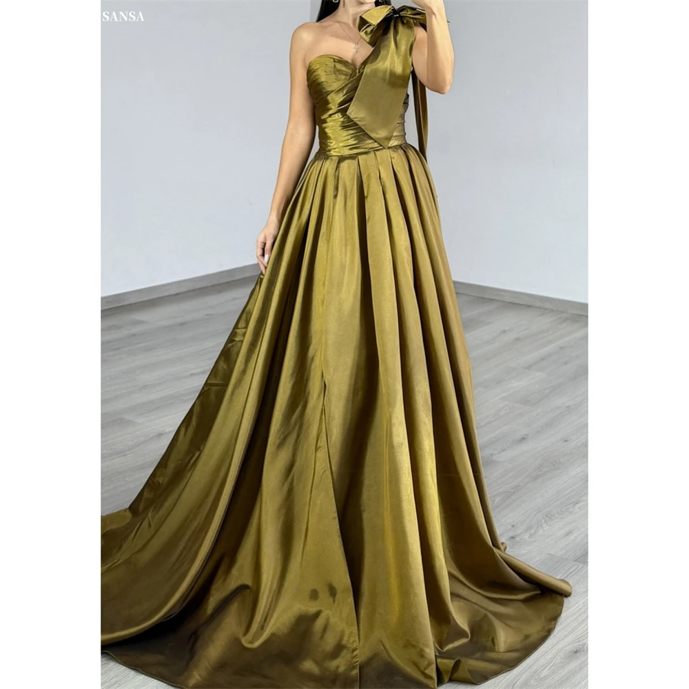 

Sansa Customized Chartreuse Bow Straps A-line Tiered Ruffle Prom Dress One Shoulder Vestidos De Noche Floor-Length Formal Gown