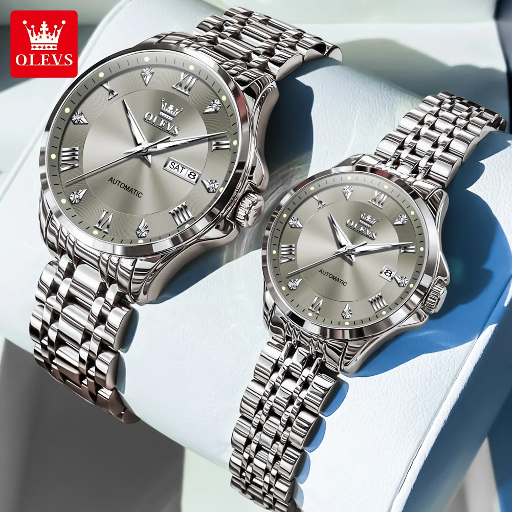 OLEVS 6702 Couple Watch Fashion Classic Roman Scale Diamond Dial Men's and Women's Luxury Brand Watch Fashion Waterproof Watch