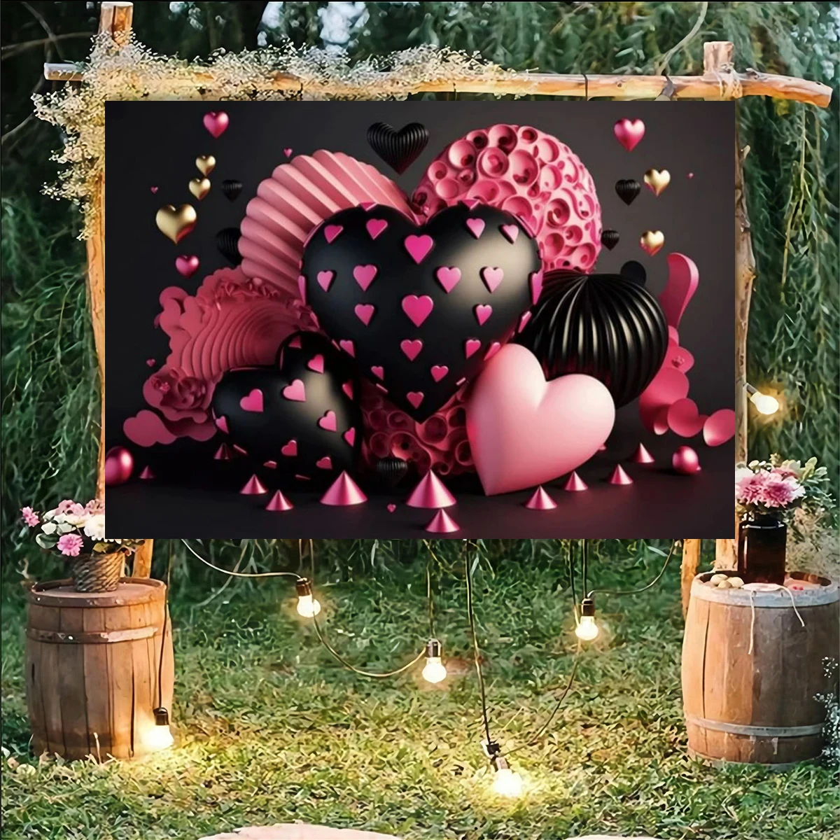 3D Heart Balloons Backdrop Valentine's Day Background Wedding Engagement Anniversary Wall Decoration Welcome Banner Photography