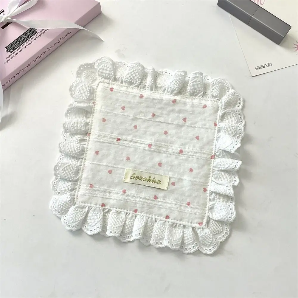 

New Soft Lace Placemats Heart Square Table Cotton Napkins Flounced Cup Mat Table Decor