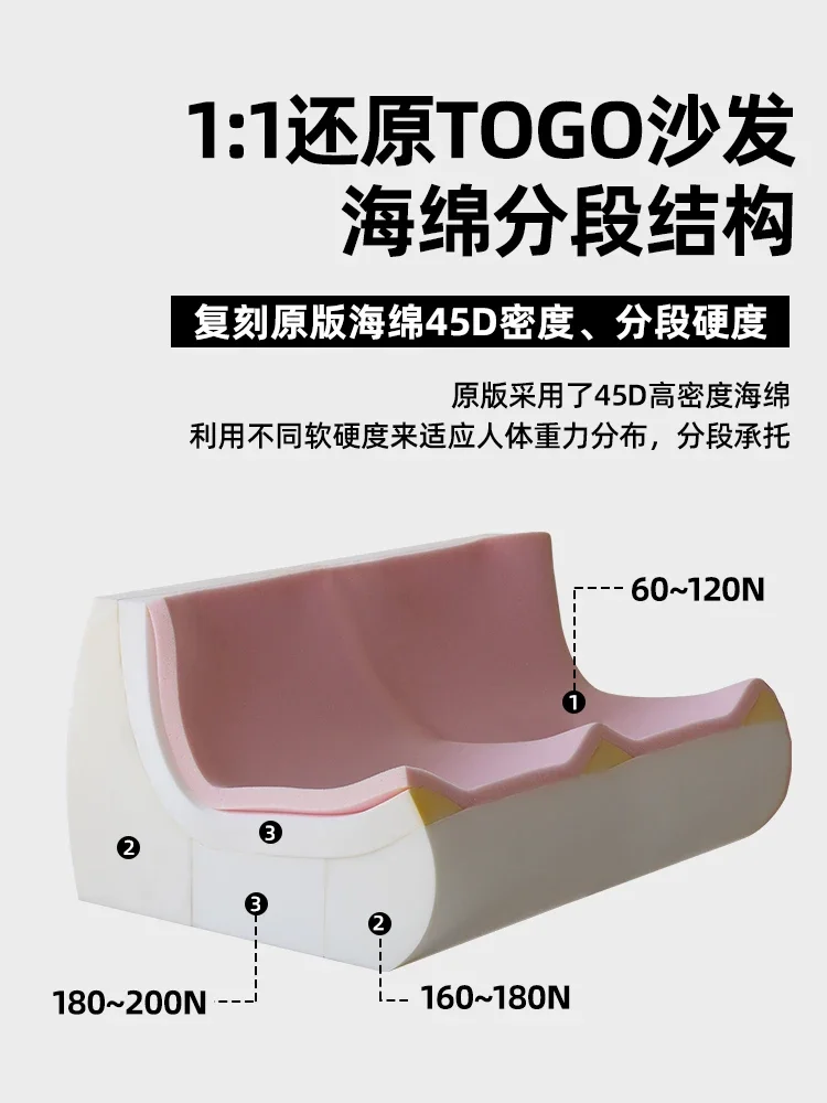 Sofa dwuosobowa Haute Couture Togo Caterpillar, designerska sofa w stylu casual, sofa relaksacyjna.