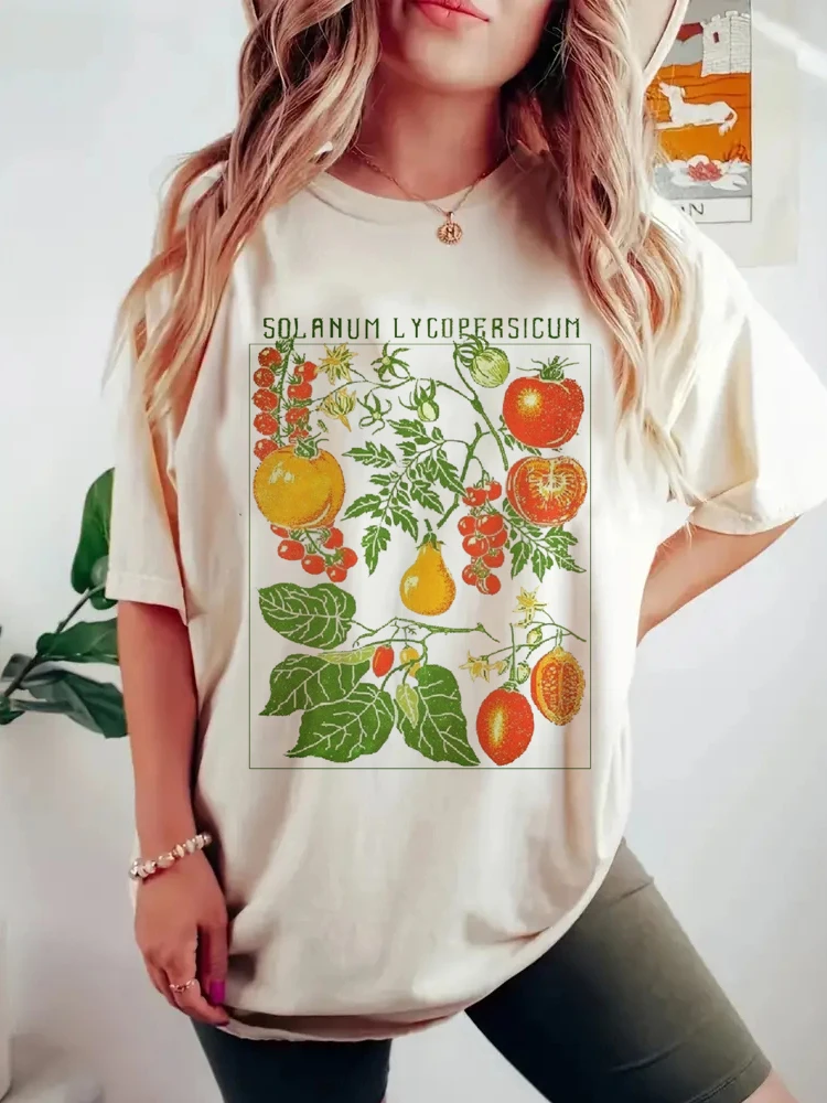 sunfiz YF 2019 Short Sleeve O-Neck Tomato T-Shirt Botanical Garden Plant Print Art Botany Bloom Fruit Flower Grow T shirt