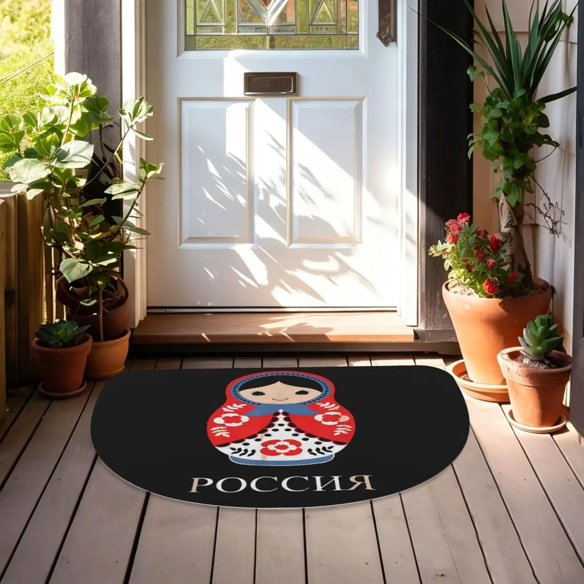 Russian Doll Matryoshka Soft Flannel Half Round Doormat Non Slip Bathroom Mat Absorbent Floor Carpet for Home Bedroom