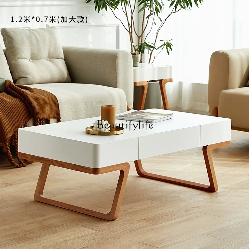 Table basse rectangulaire en chêne blanc, rangement, texture, moderne, simple, originale