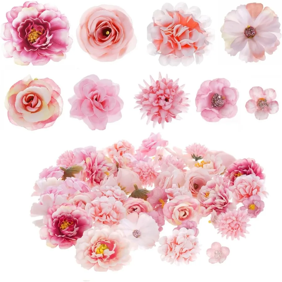 5 cabezas de flores de imitación, pequeñas flores decorativas para manualidades, guirnaldas de corona de pastel, mesa de boda, decoración del hogar