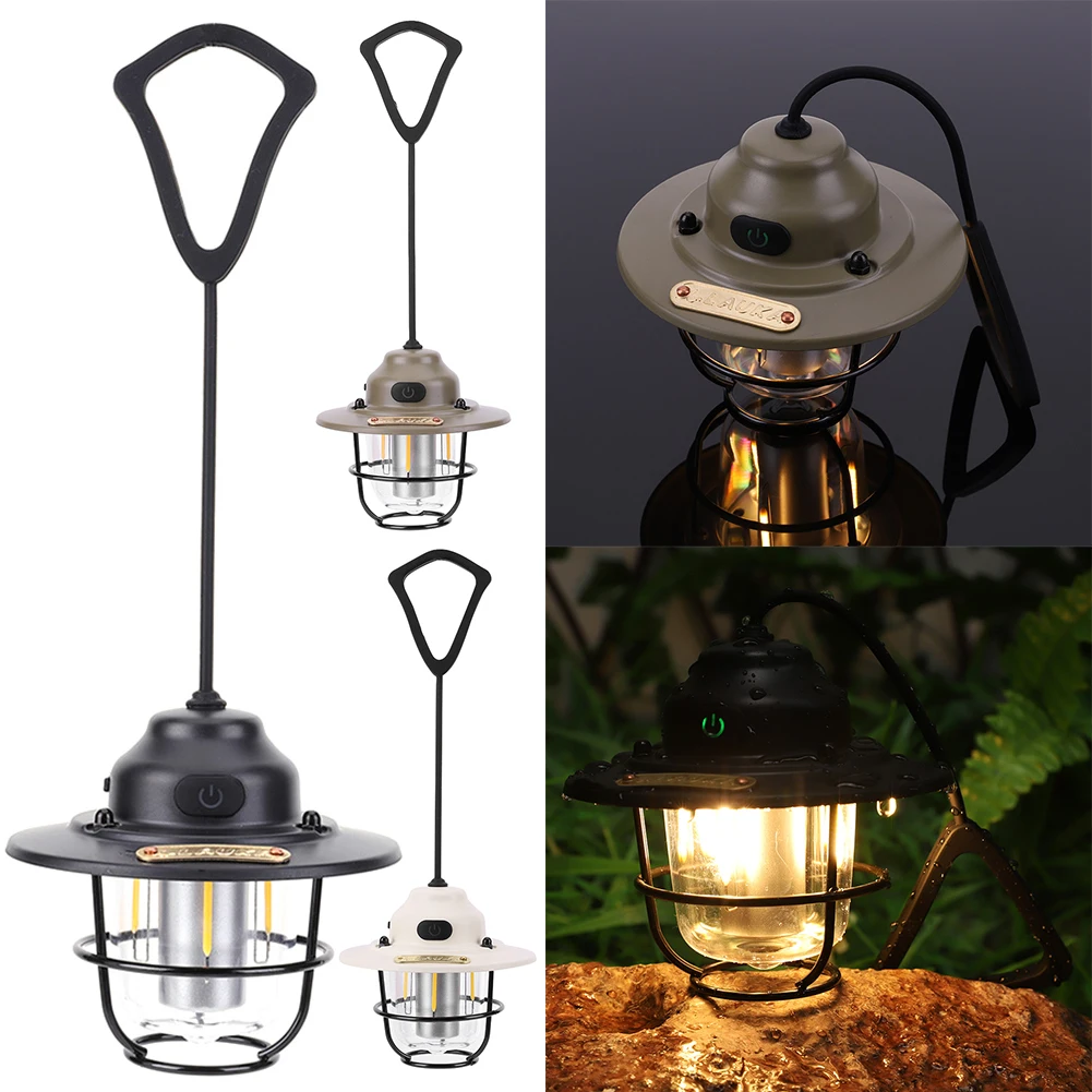 LED Camping Lamp 1200mAh LED Chandelier Light IPX4 Waterproof Mini Metal Chandelier Stepless Dimming Type C Charging for Outdoor 